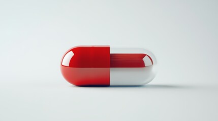 Close-up of a red capsule pill on a white background