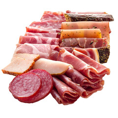 varied deli meat selection for charcuterie or appetizer platter
