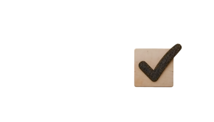 wooden checkmark for voting on elections on a gray background. Presidency or parliamentary elections, a referendum. Survey of the population, statistics, task. banner, place for text. Selective focus