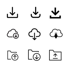 Download icon files, download button - save file icon, import data storage icon button, 