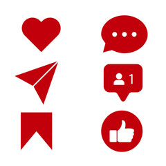 Icon set. Red, like, Share, comment and love icon button, social media, vector illustation.