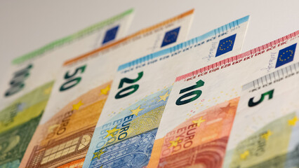banknotes of various countries. photos of euros.