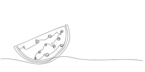 continuous one line drawing depiction of a watermelon slice with musical notes against a minimal background
