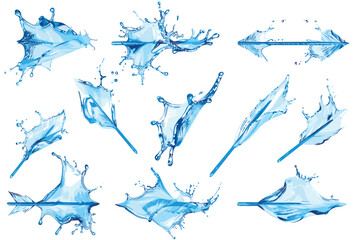 Set of water splashing isolated on white background