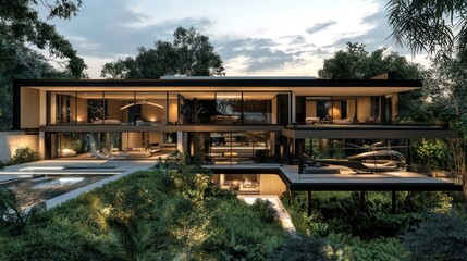 Fototapeta premium Modern Luxury Mansion with Helicopter Pad
