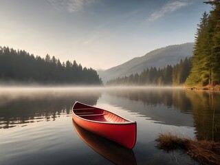 red canoe on lake
