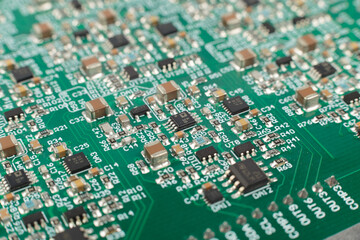 Electronic board close-up, modern electronic circuits