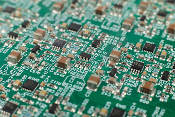 Electronic board close-up, modern electronic circuits