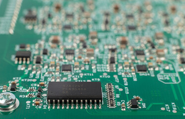 Electronic board close-up, modern electronic circuits