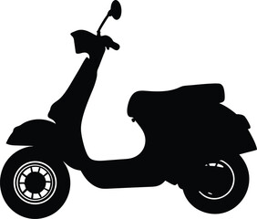 Black and white silhouette of a scooter in a modern, bold vector style for urban and personal transport designs