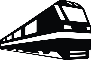 Black and white silhouette of a metro train in a modern, bold vector style for urban transportation and city designs.