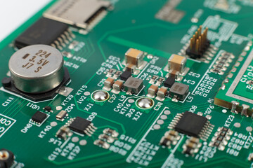 Electronic board close-up, modern electronic circuits