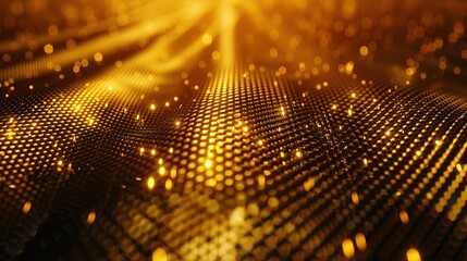 Shiny Gold Mesh Fabric Abstract – Luxury Digital Glow Background with Bokeh and Depth