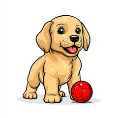 Adorable Golden Retriever Puppy with Red Ball, Pixel Art Style