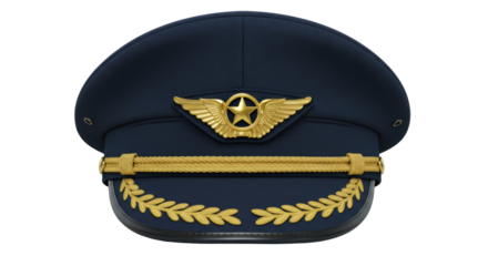 Isolated Pilot Hat with Gold Emblems