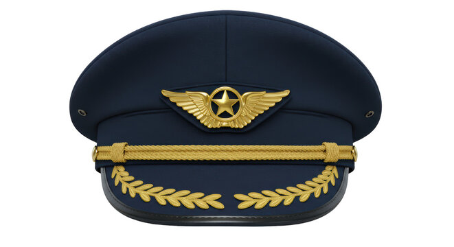 Isolated Pilot Hat with Gold Emblems