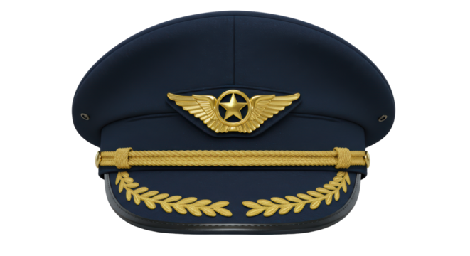 Isolated Pilot Hat with Gold Emblems