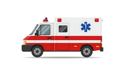 Ambulance Vehicle Illustration in Red and White on Clean Background