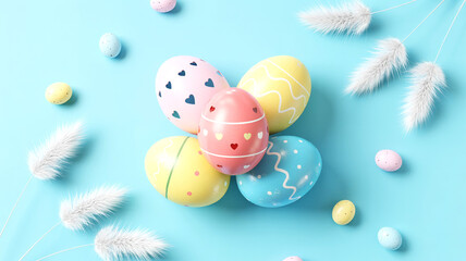 Happy Easter Eggs and Baskets Background – Colorful Painted Eggs in Baskets, Spring Holiday Illustration for Cards, Posters, and Digital Designs, Perfect for Festive Easter Decorations