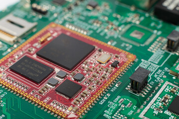 Electronic board close-up, modern electronic circuits