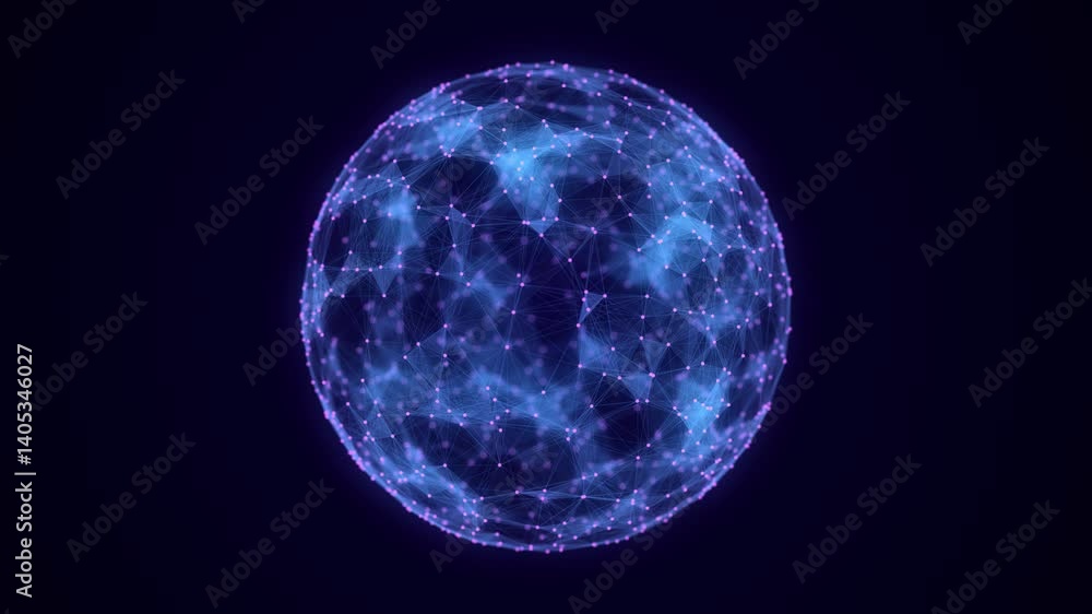 Poster futuristic blue sphere of particles and lines. network connection big data. abstract technology back