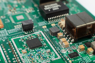 Electronic board close-up, modern electronic circuits