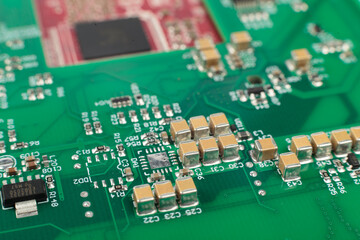 Electronic board close-up, modern electronic circuits