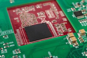 Electronic board close-up, modern electronic circuits