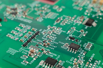 Electronic board close-up, modern electronic circuits