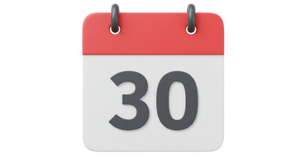 Isolated Calendar Icon with Number 30
