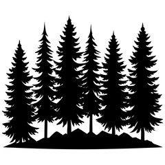 Naklejka premium Pine Forest Silhouette Vector Art Illustration
