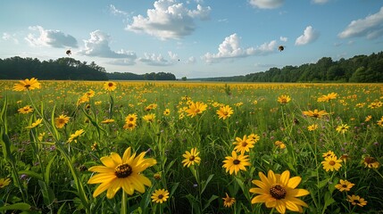 Obraz premium A serene conservation area with vast fields of wild flora