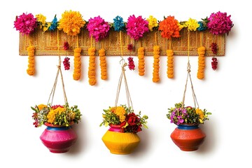 Indian wedding decorations with decorated colorful pots