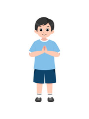 boy making sorry gesture with both hands