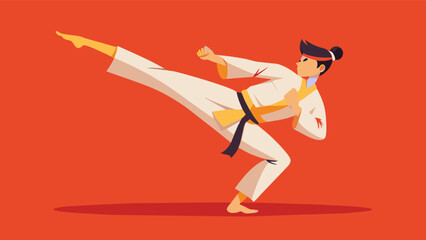 A martial artist exeing a perfectlytimed kick demonstrating their mastery of both body and mind.. Vector illustration