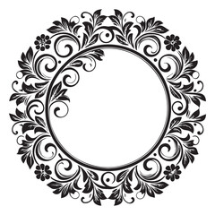 Elegant Circular Floral Frame, Ornamental Vintage Border Design, Round vector frame of flowers isolated