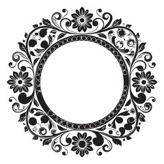 Elegant Circular Floral Frame, Ornamental Vintage Border Design, Round vector frame of flowers isolated