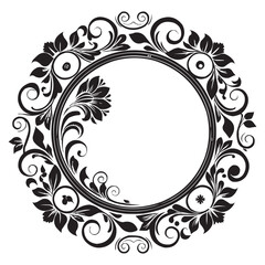 Elegant Circular Floral Frame, Ornamental Vintage Border Design, Round vector frame of flowers isolated