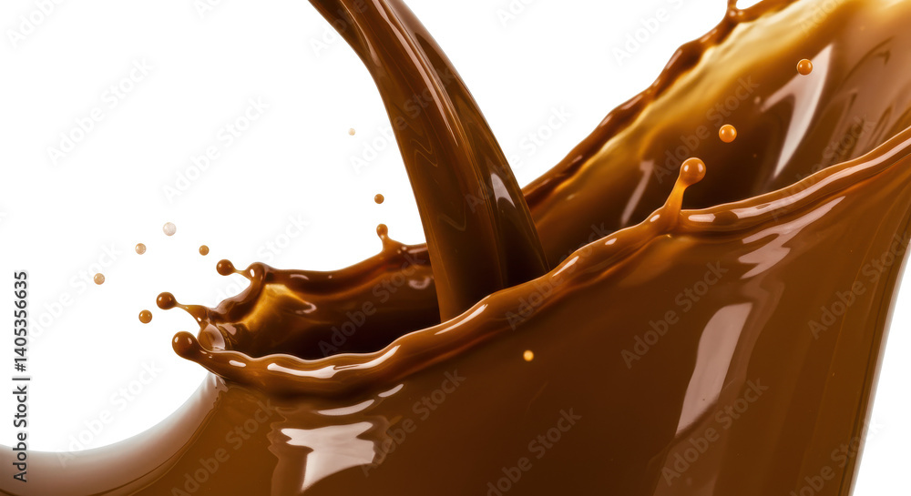 Poster a close up shot of a brown liquid splashing against a black background in a dynamic motion capture