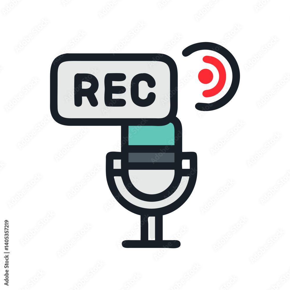 Poster microphone with rec tag icon – audio recording and media symbol