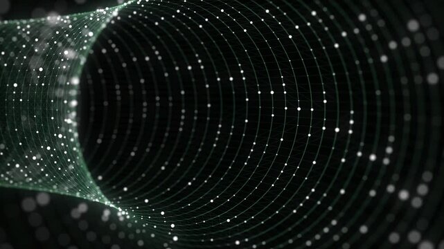 Abstract wireframe tunnel. Light science wormhole. 3D portal grid. Futuristic fantasy funnel. 3d rendering.