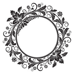 Elegant Circular Floral Frame, Ornamental Vintage Border Design, Round vector frame of flowers isolated