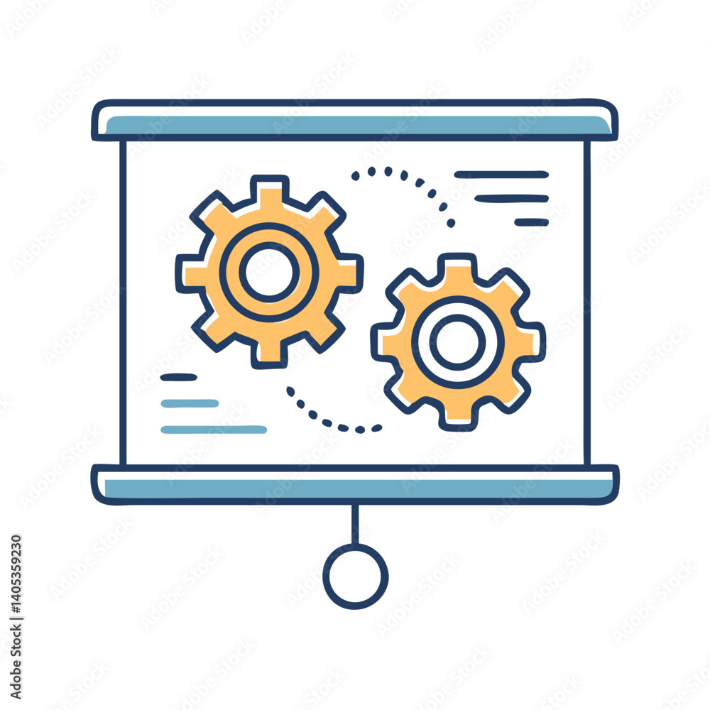 Poster Presentation Slide with Gears Icon – Process and Mechanism Symbol