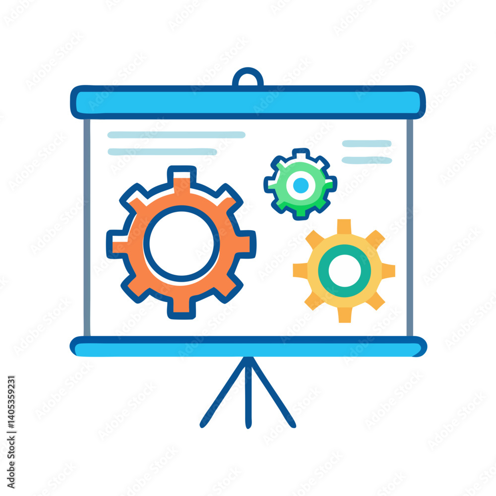 Poster Presentation Slide with Gears Icon – Process and Mechanism Symbol