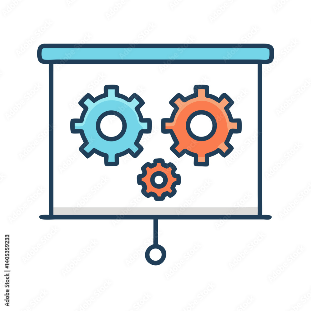 Poster Presentation Slide with Gears Icon – Process and Mechanism Symbol