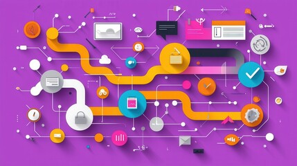 Infographic demonstrating financial steps for personal growth digital space visual content vibrant environment aerial perspective