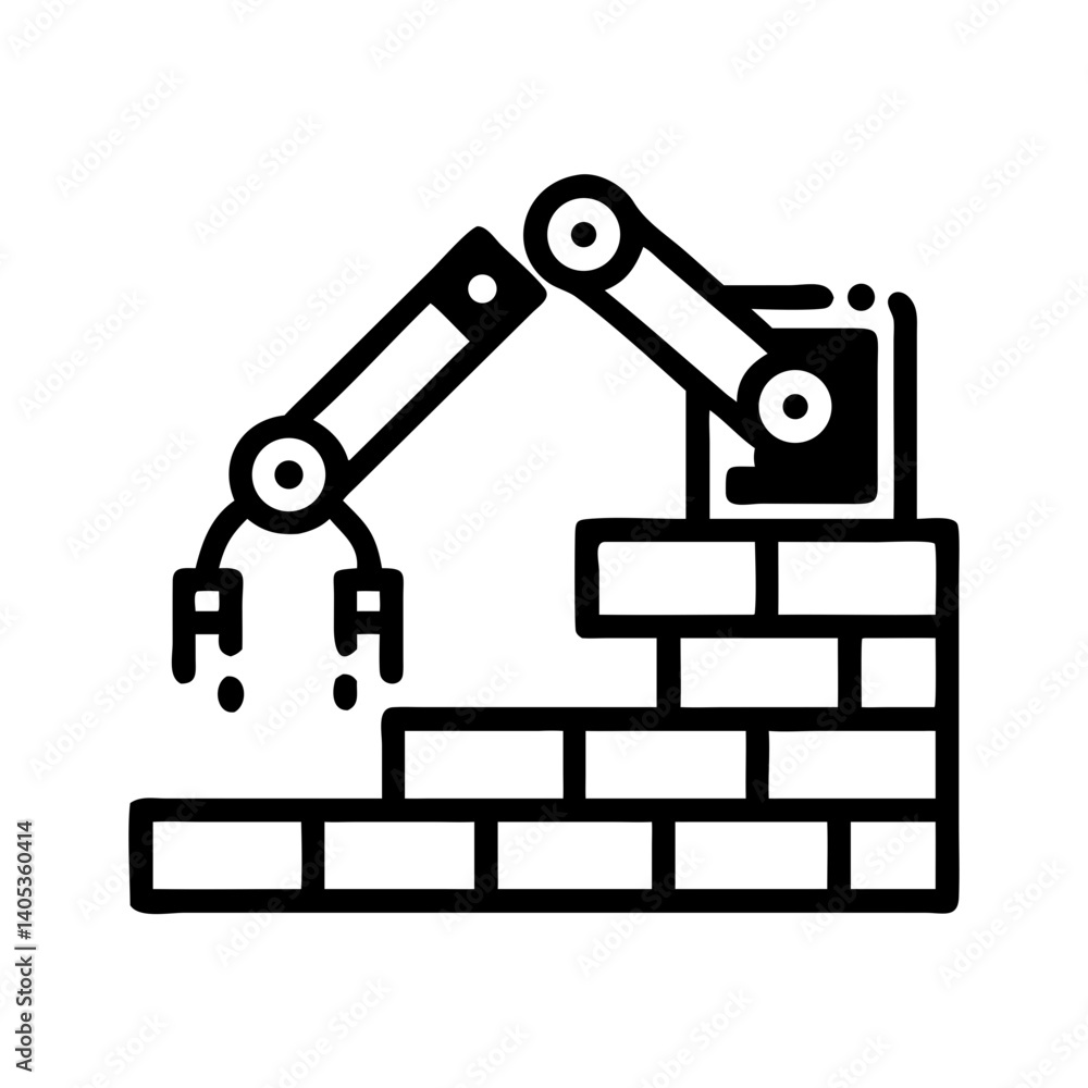 Poster robotic arm building wall icon – automation and construction symbol