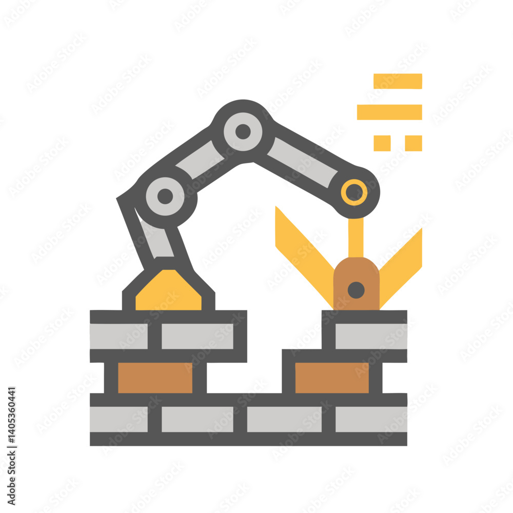 Poster robotic arm building wall icon – automation and construction symbol