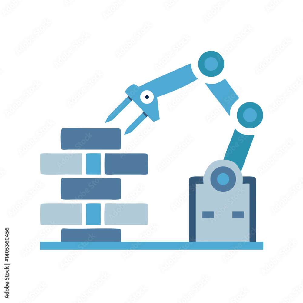 Poster robotic arm building wall icon – automation and construction symbol