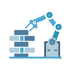 Obraz premium Robotic Arm Building Wall Icon – Automation and Construction Symbol